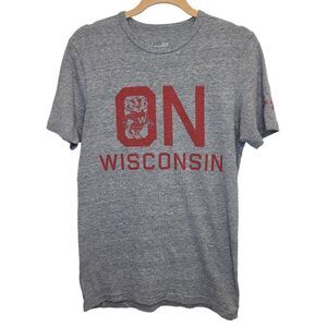 Under Armour Mens Wisconsin Badgers Gray Red Loose HeatGear Crewneck Tshirt S